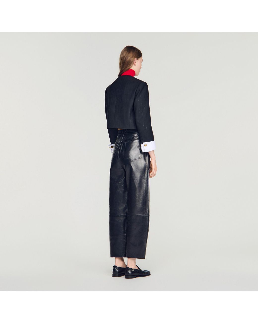 Sandro Blue Cropped Striped Wool Jacket