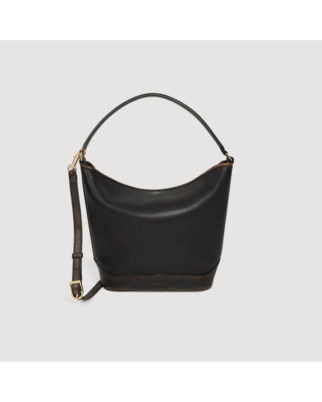 Sandro Black Tangoso Aged Leather Bucket Bag
