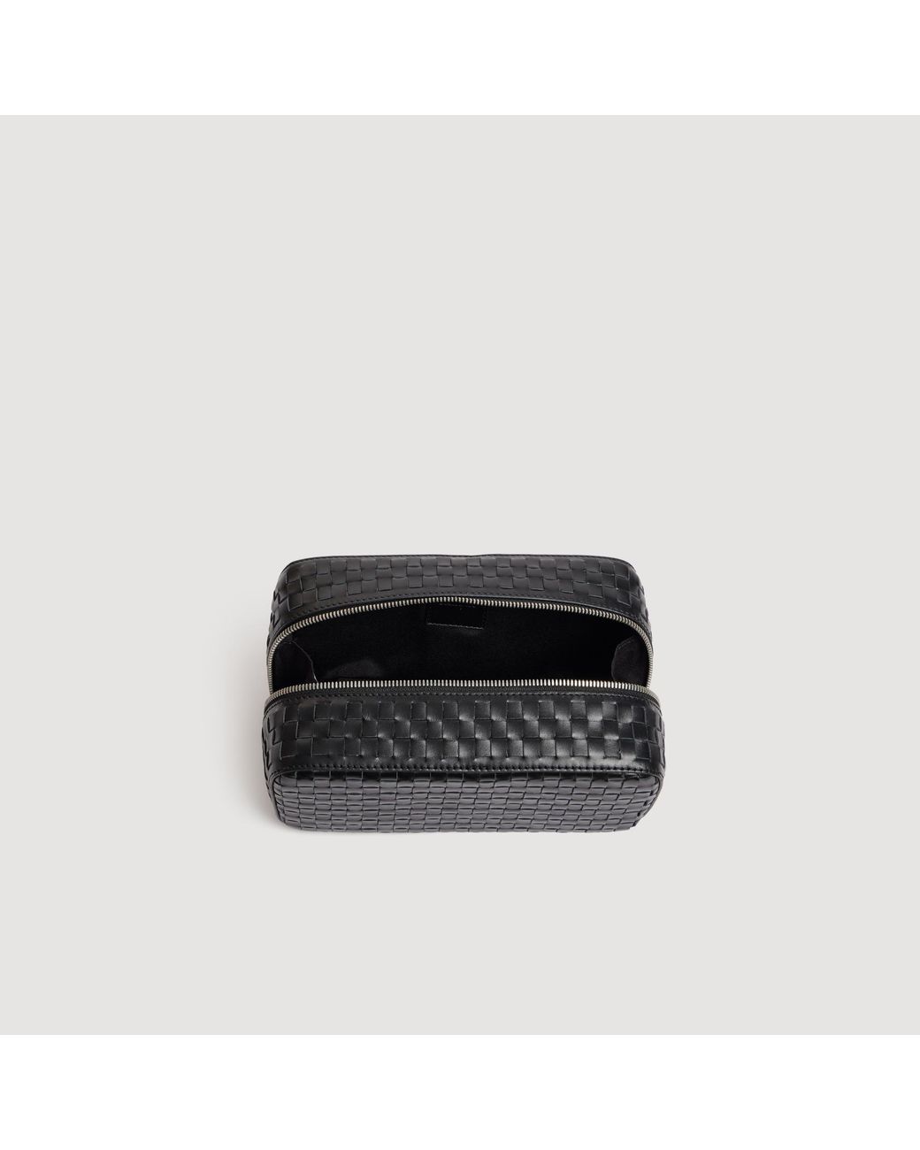 Sandro Black Woven Leather Toiletry Bag for men