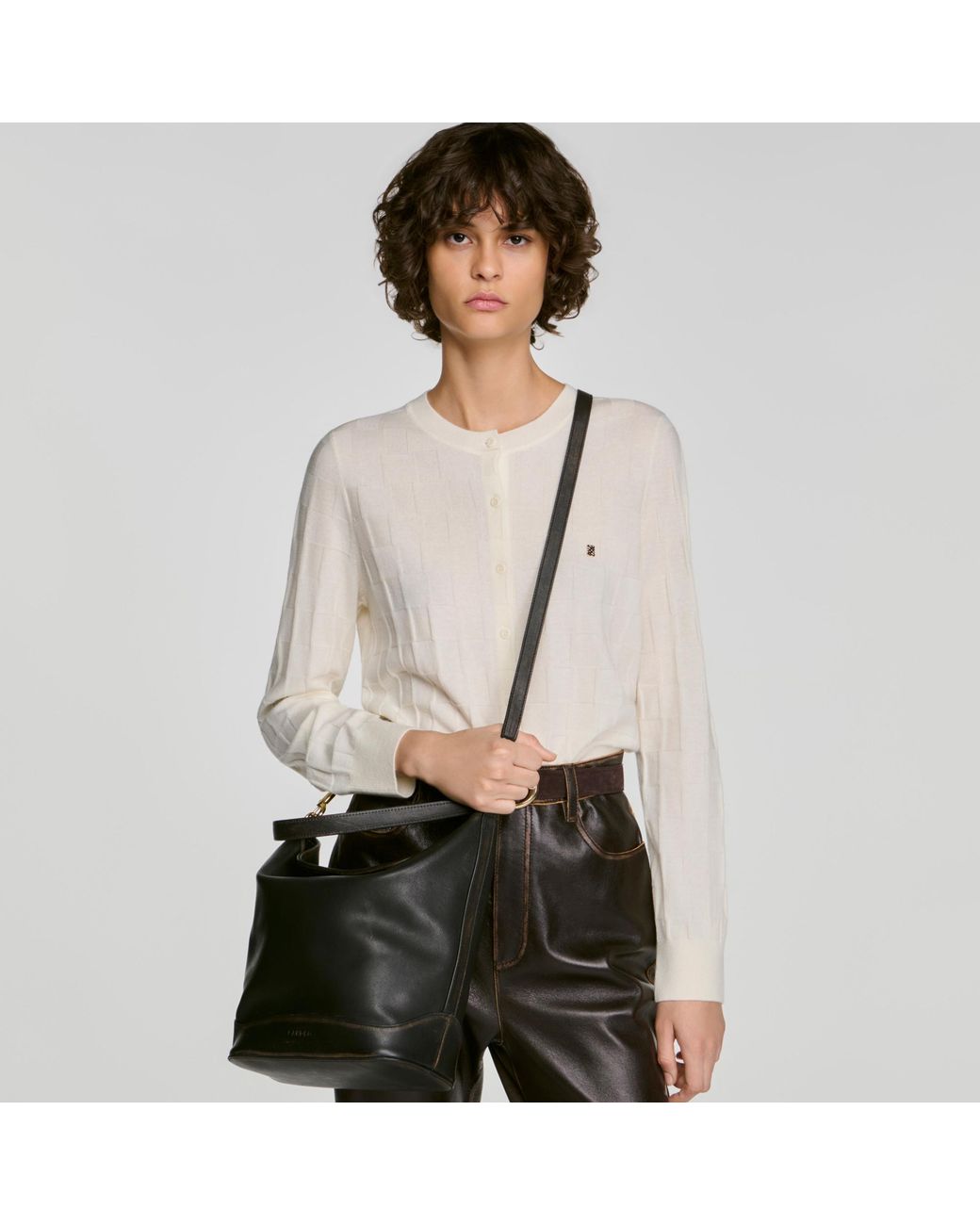 Sandro Black Tangoso Aged Leather Bucket Bag