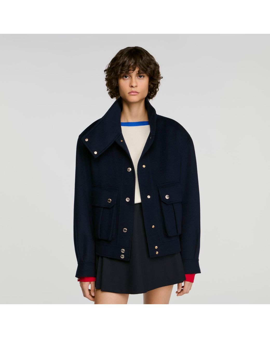Sandro Black Double-Faced Standing Collar Coat