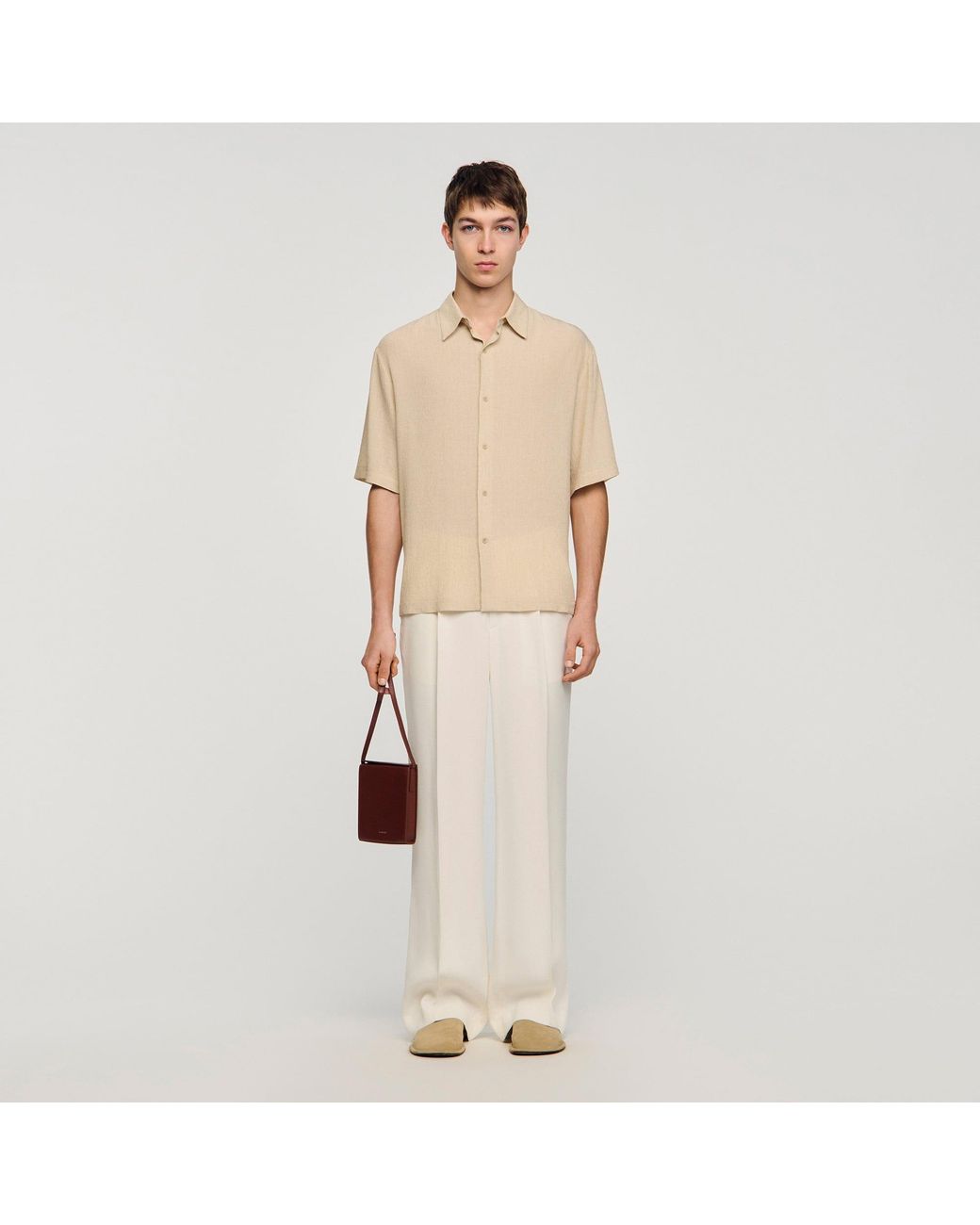 Sandro Natural Pleated Shirt With Shark Collar for men