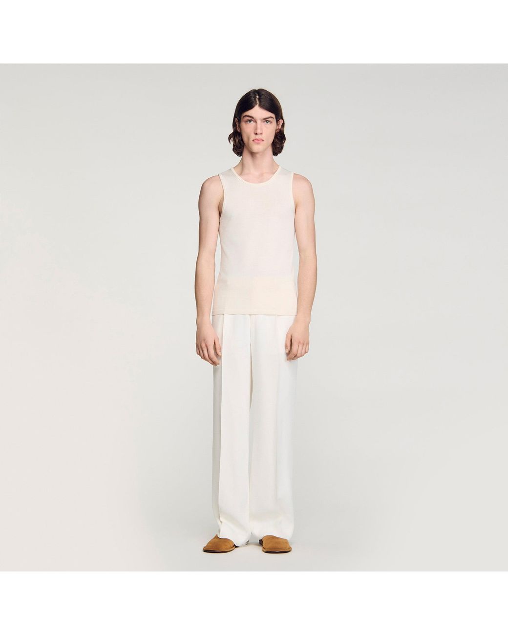 Sandro White Knit Crew Neck Vest Top for men