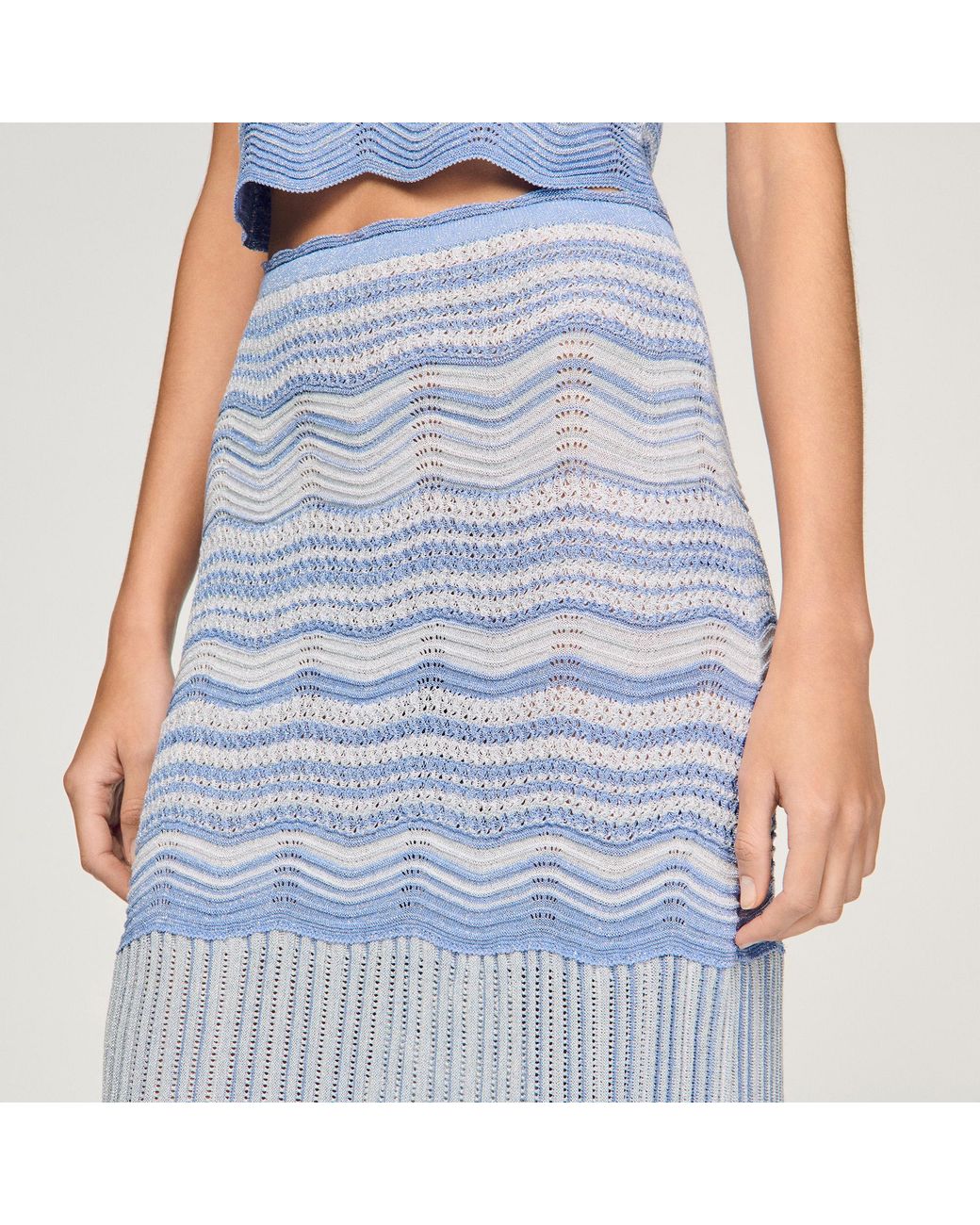 Sandro Blue Long Fancy Knit Skirt
