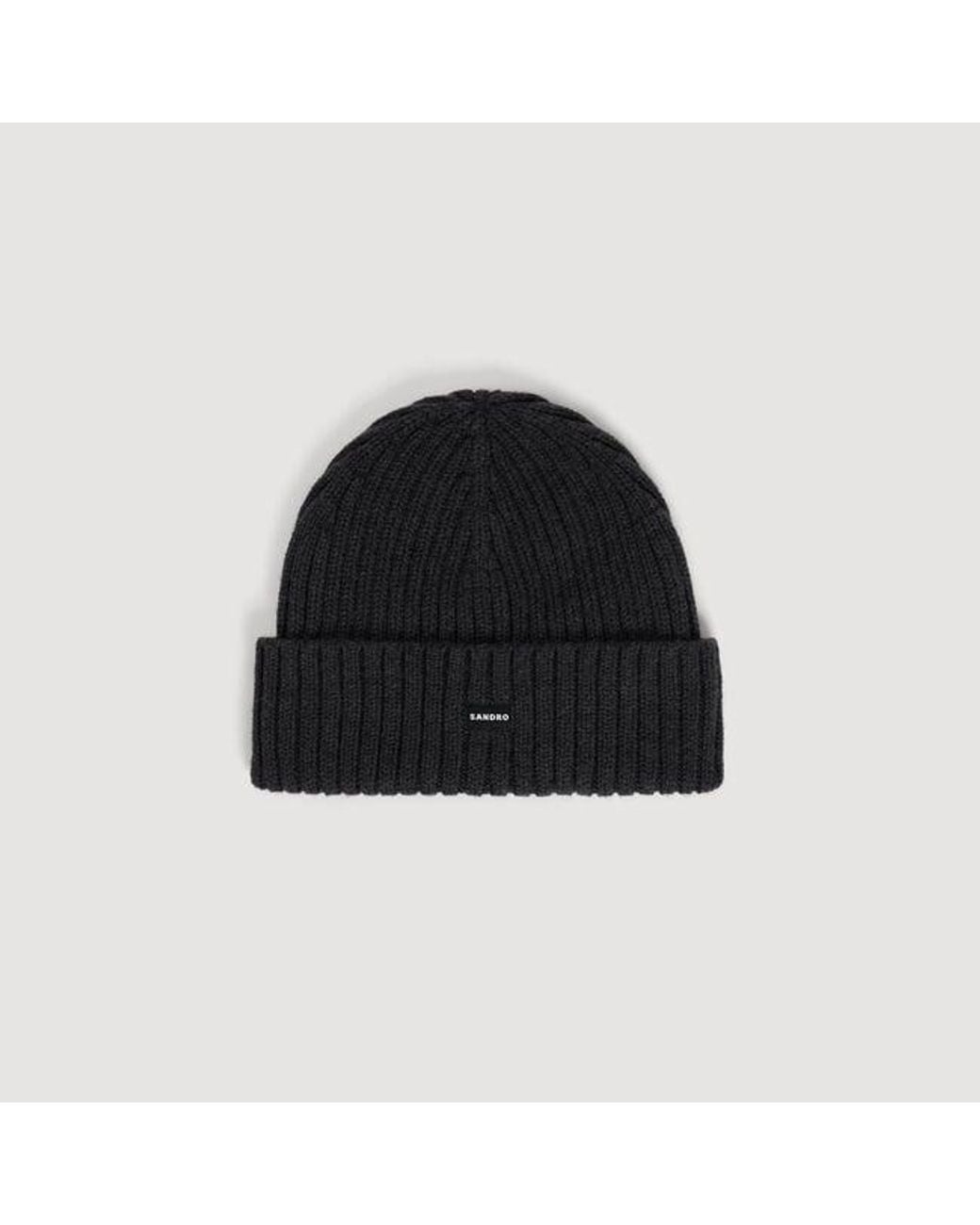 Sandro Black Ribbed Beanie for men