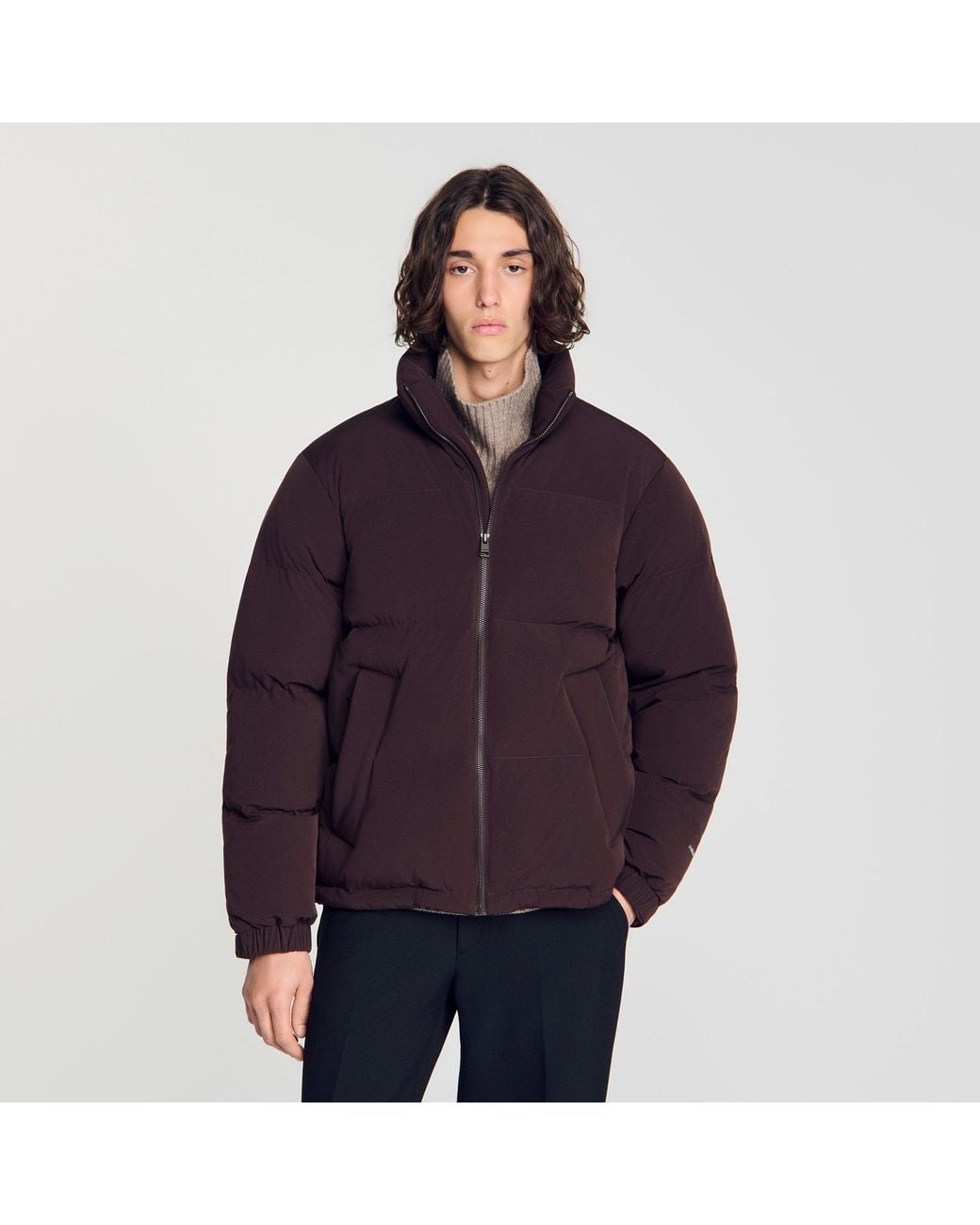 Sandro Blue Zip-Up Tech Fabric Puffer Jacket for men