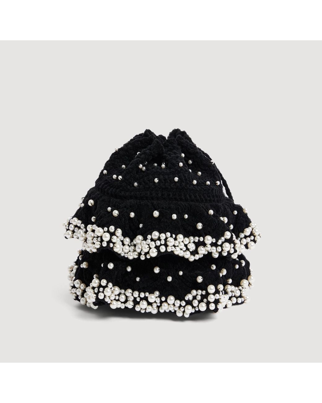 Sandro Black Beaded Knit Bag
