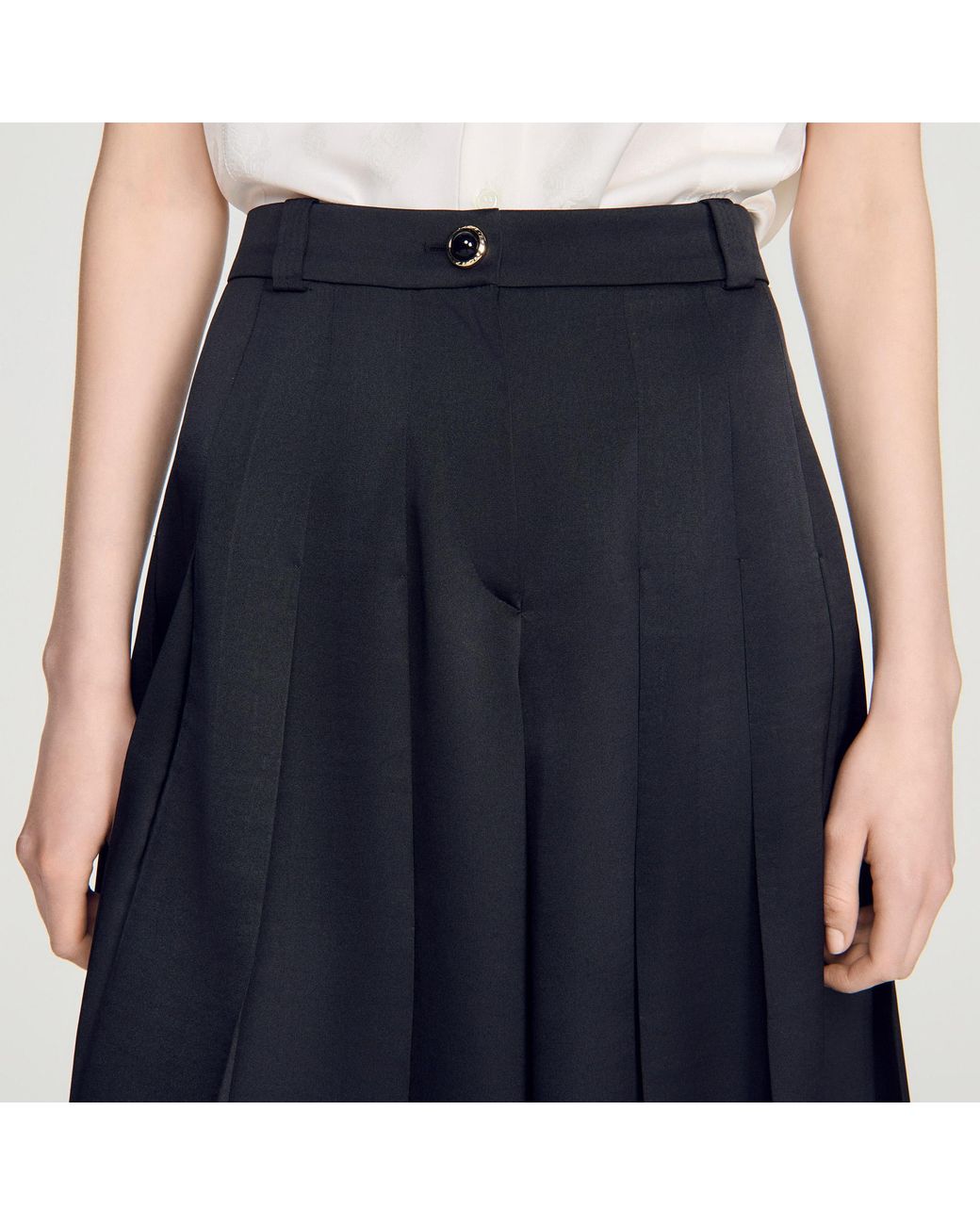 Sandro Blue Long High-Waisted Pleated Shorts