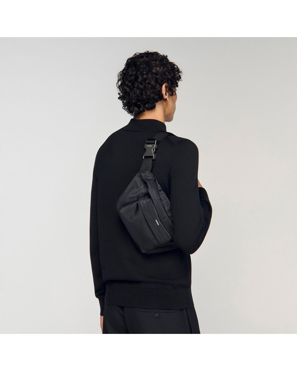 Sandro Black Technical Fabric Shoulder Bag for men