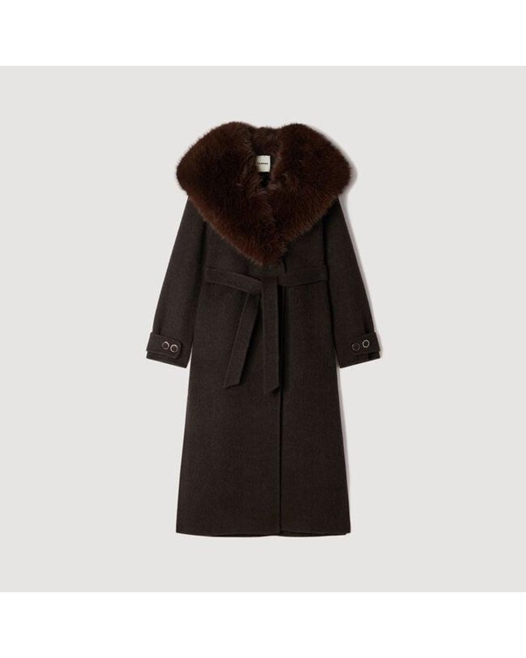 Sandro Red Coat With Shearling Collar