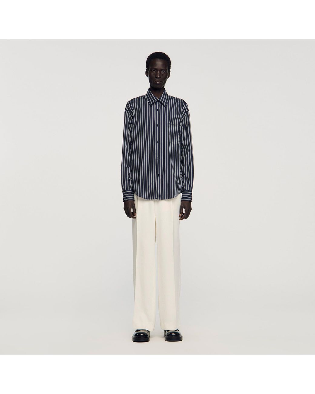 Sandro Blue Striped Cotton Shirt for men
