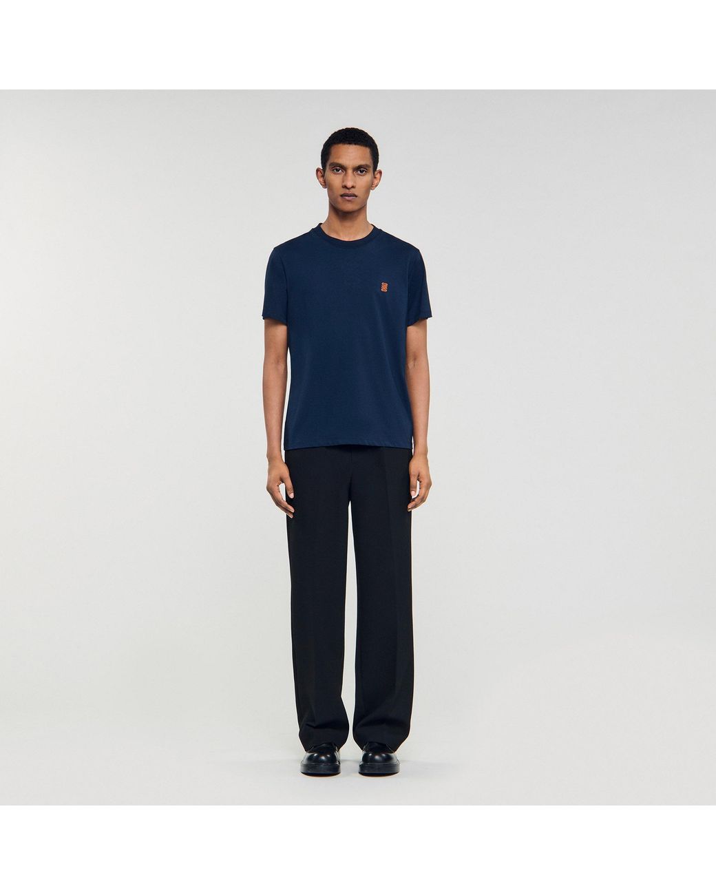 Sandro Blue Leather Logo T-Shirt for men