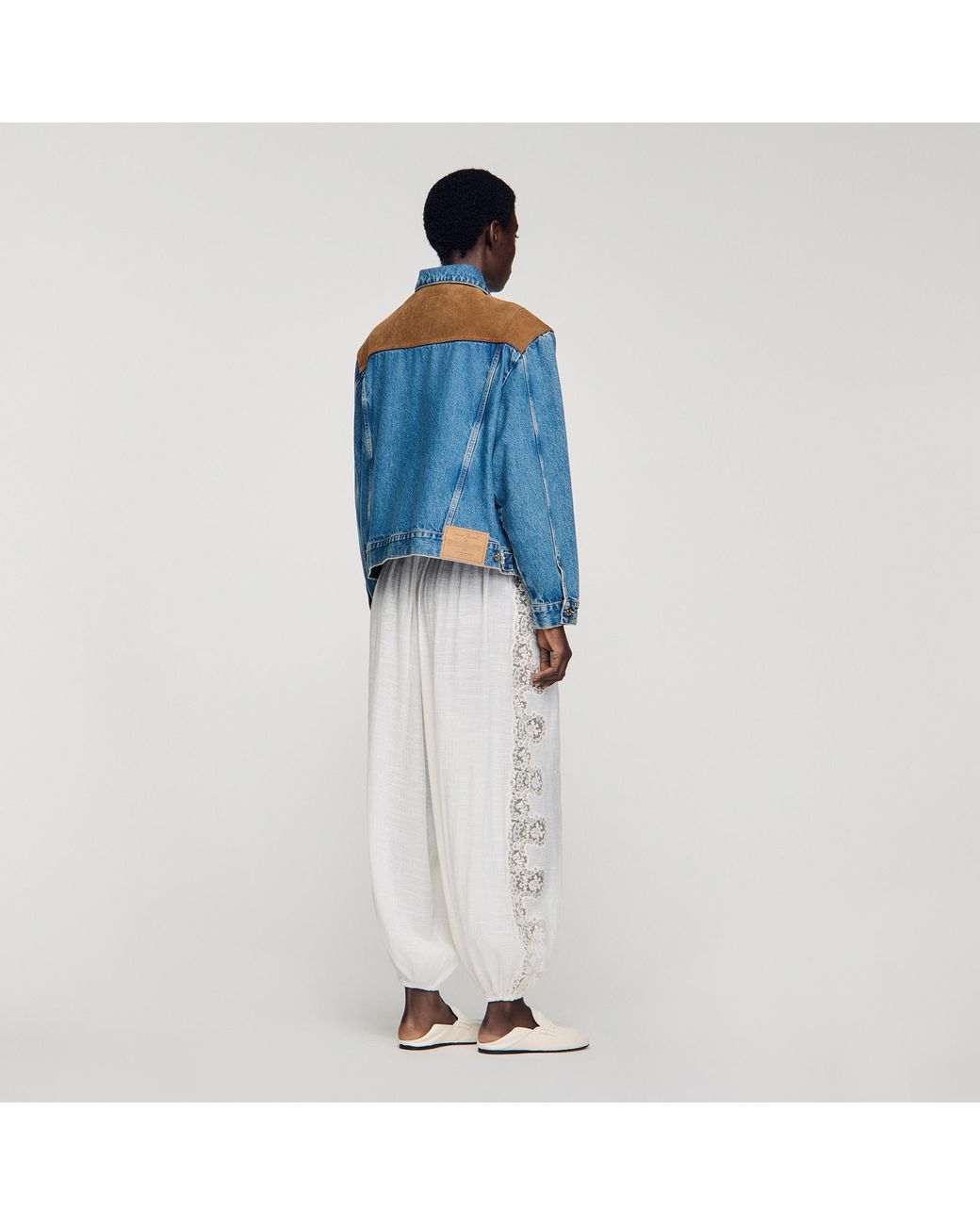 Sandro Blue Denim And Suede Jacket