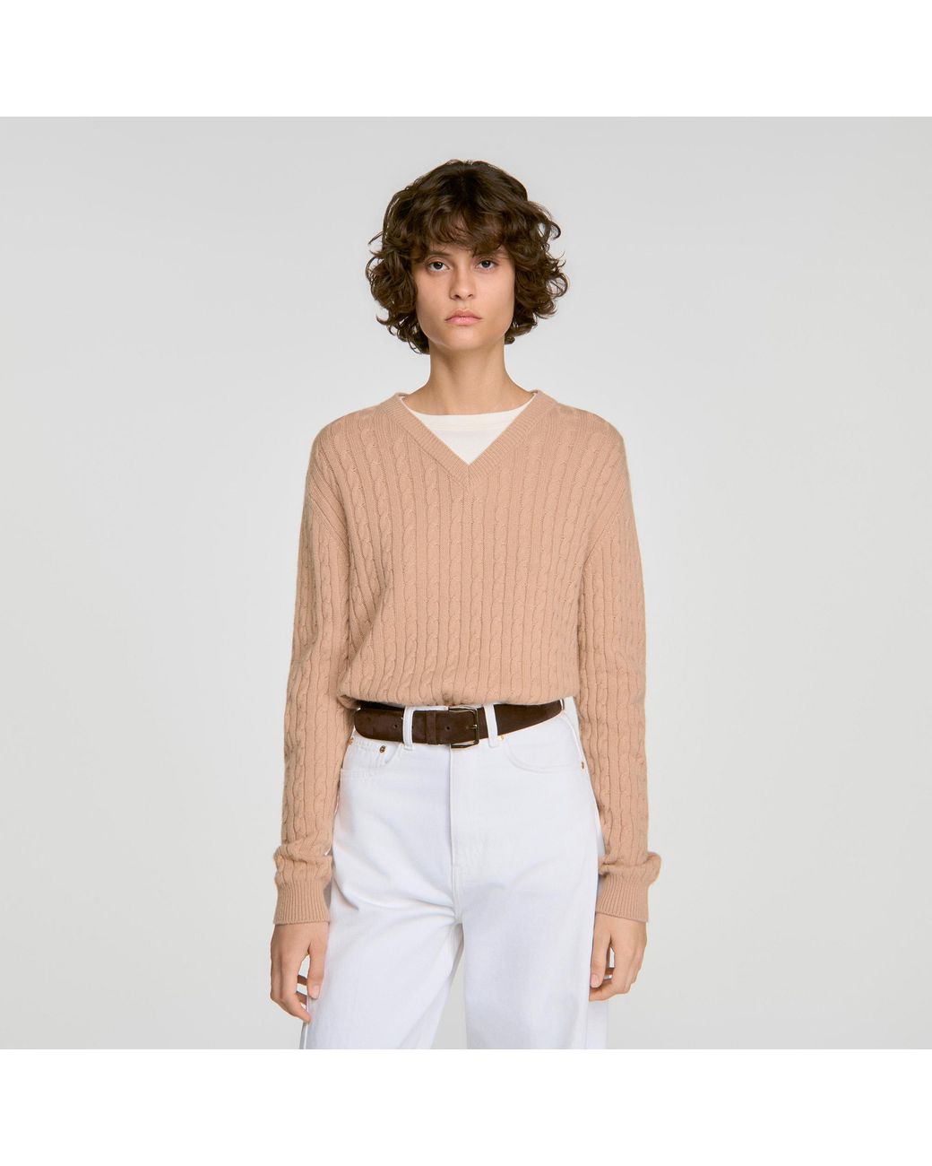 Sandro White 2-In-1 Cable Knit Sweater