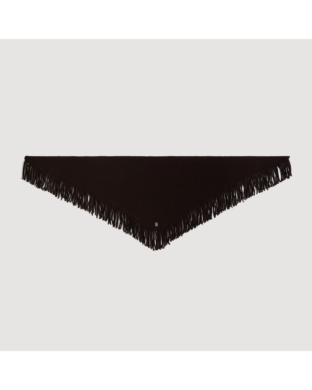 Sandro Black Fringed Wool Triangle Scarf