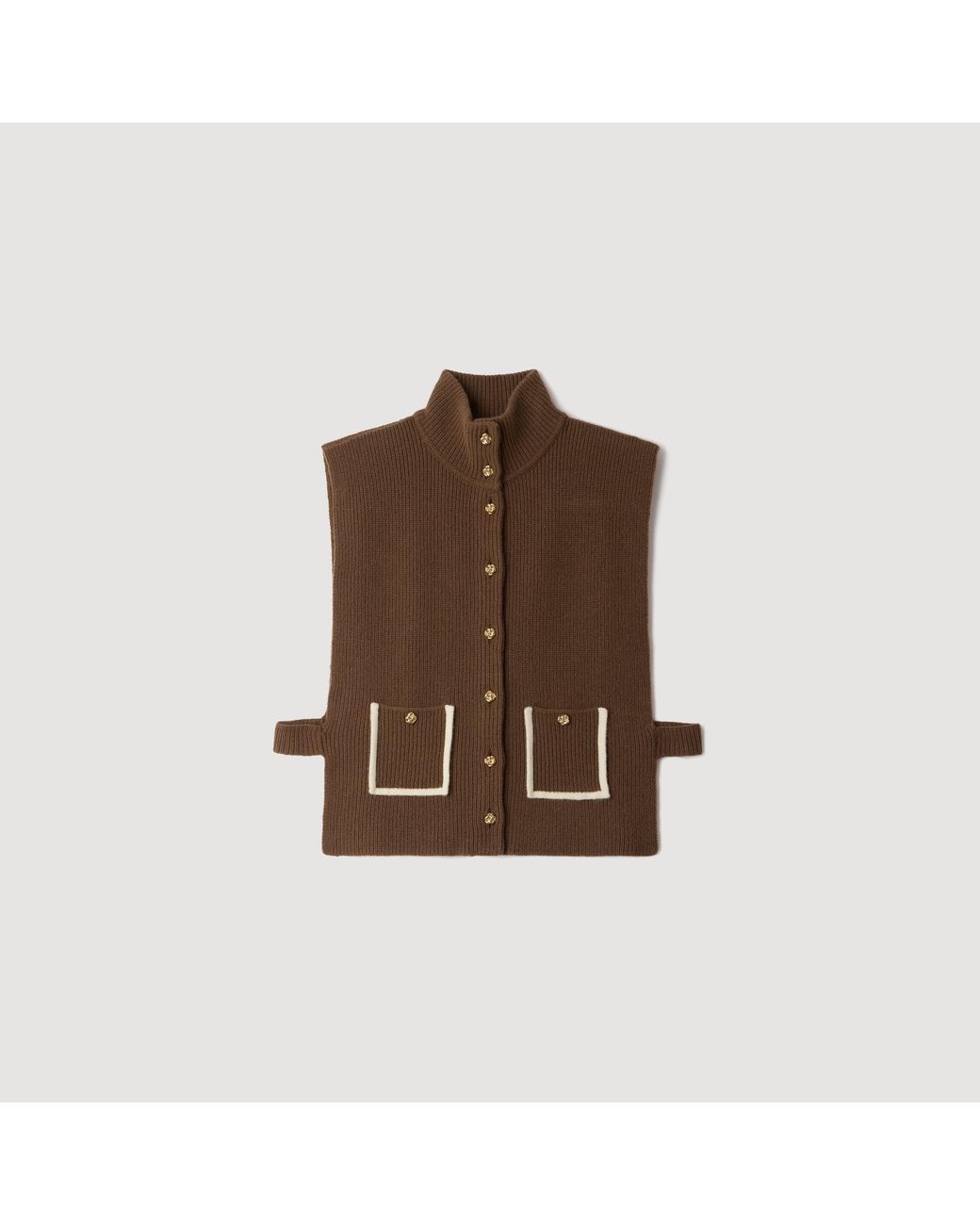 Sandro Brown Wool And Cashmere Standing Collar