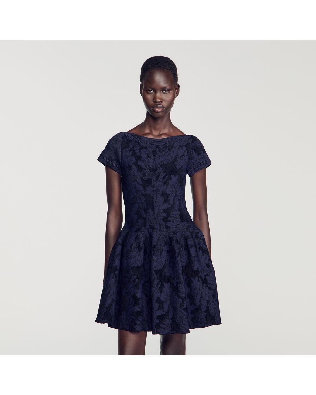 Sandro Blue Floral Jacquard Knit Dress
