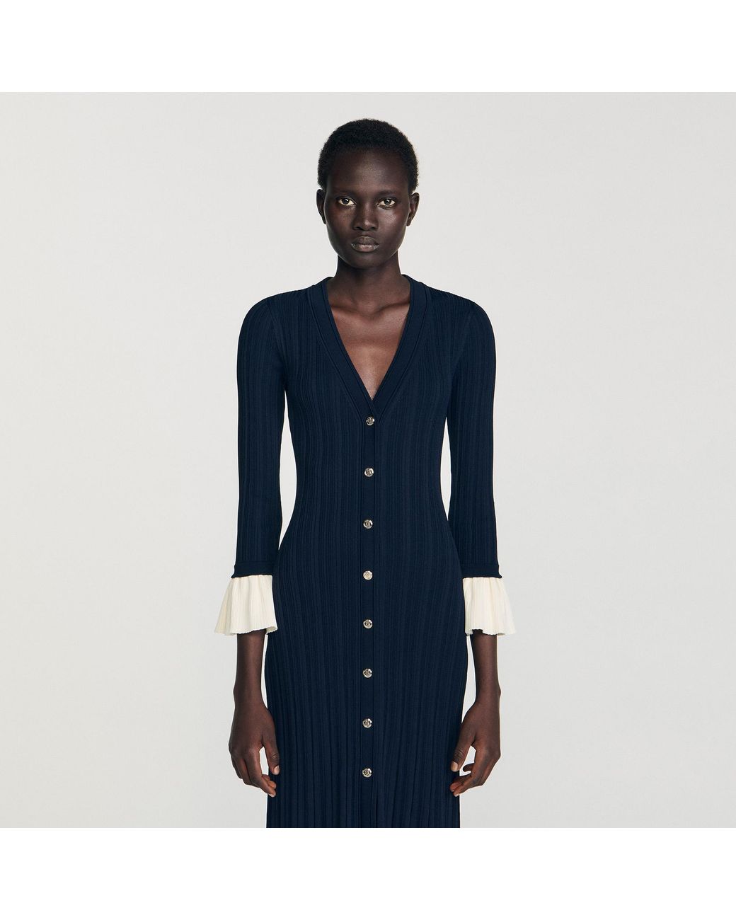 Sandro Blue Two-Tone Knit Maxi Dress