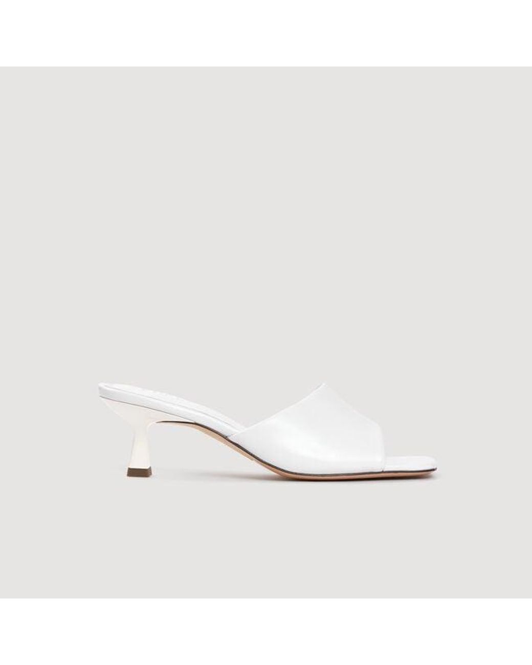 Sandro White Smooth Leather Heeled Mules