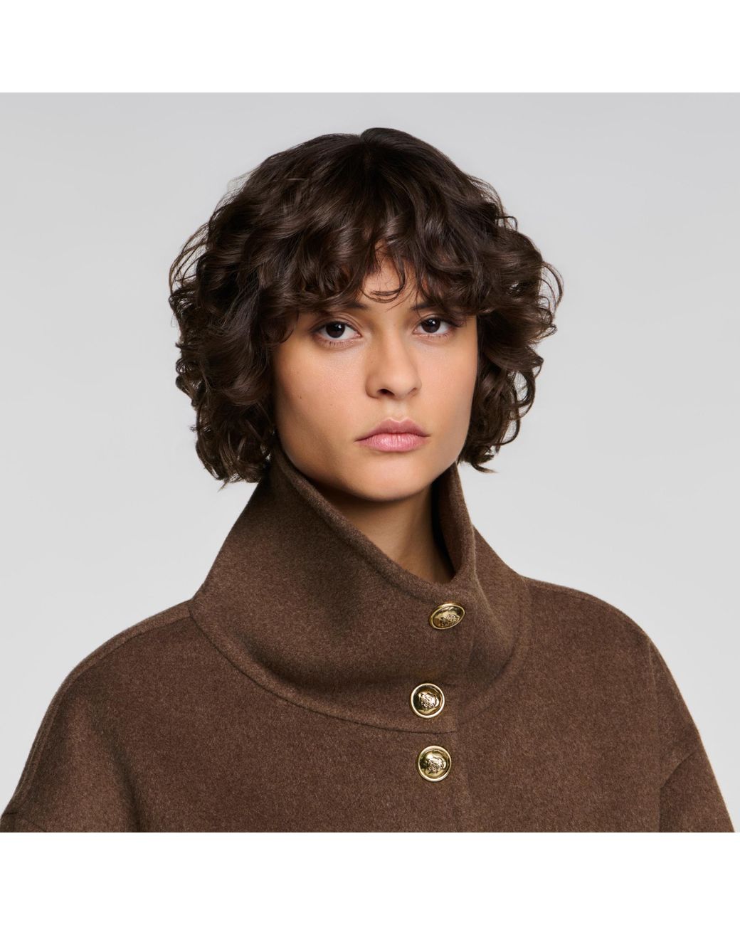 Sandro Black Double-Faced Standing Collar Coat