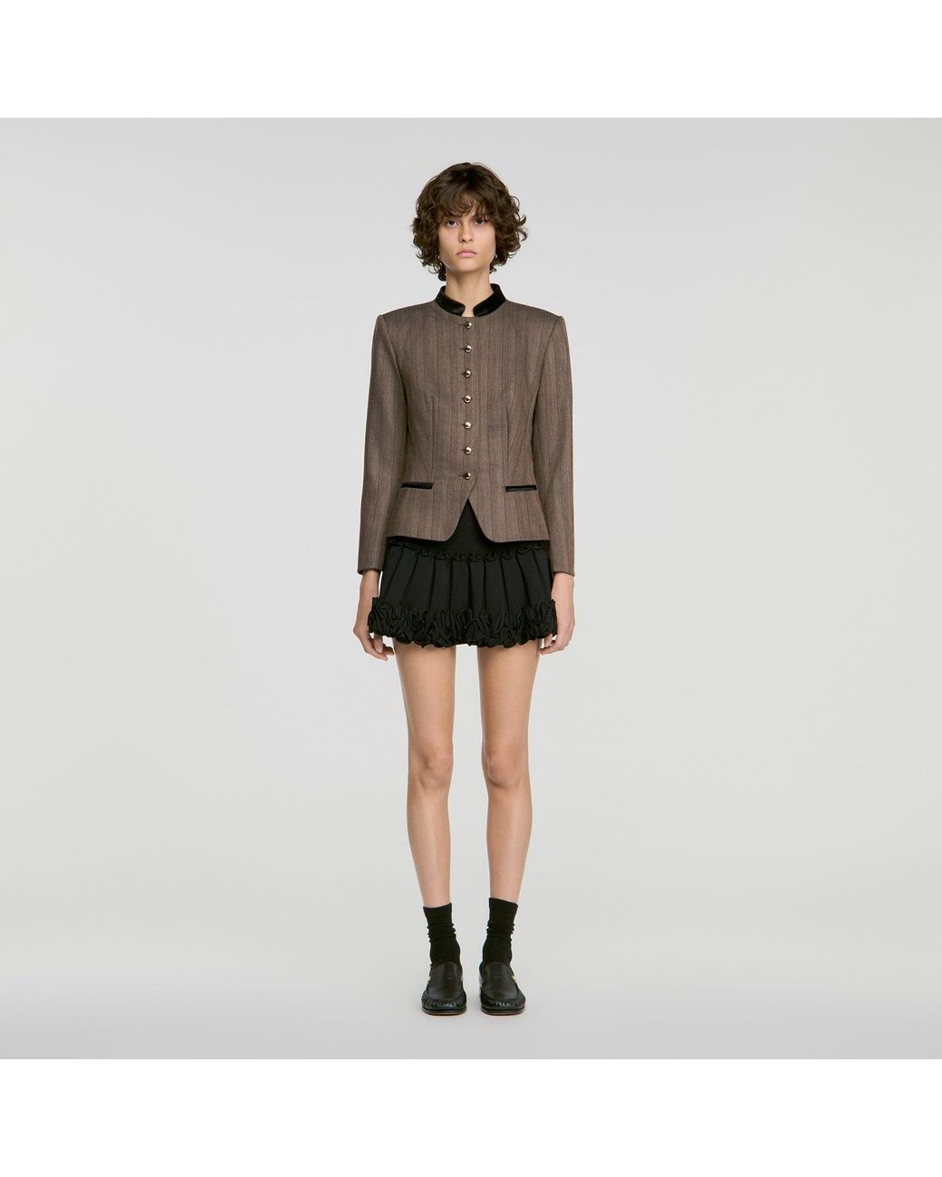 Sandro Black Striped Wool Suit Jacket