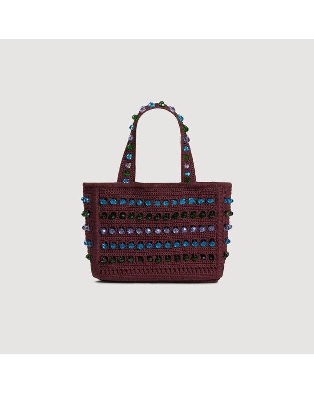 Sandro Red Beaded Crochet Bag
