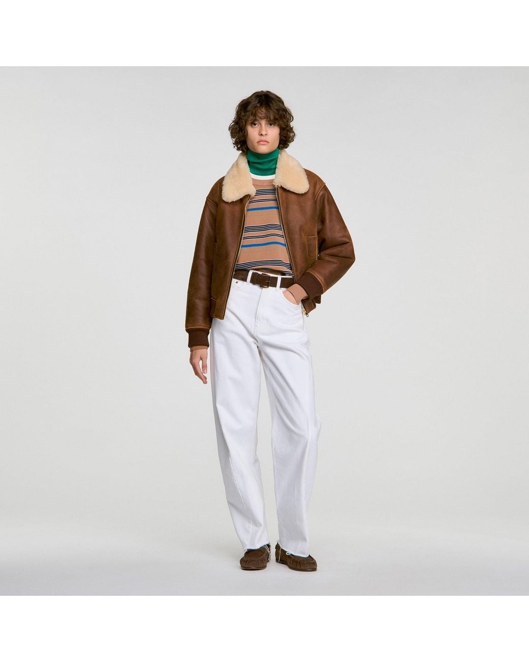 Sandro White Layered Effect Striped Sweater