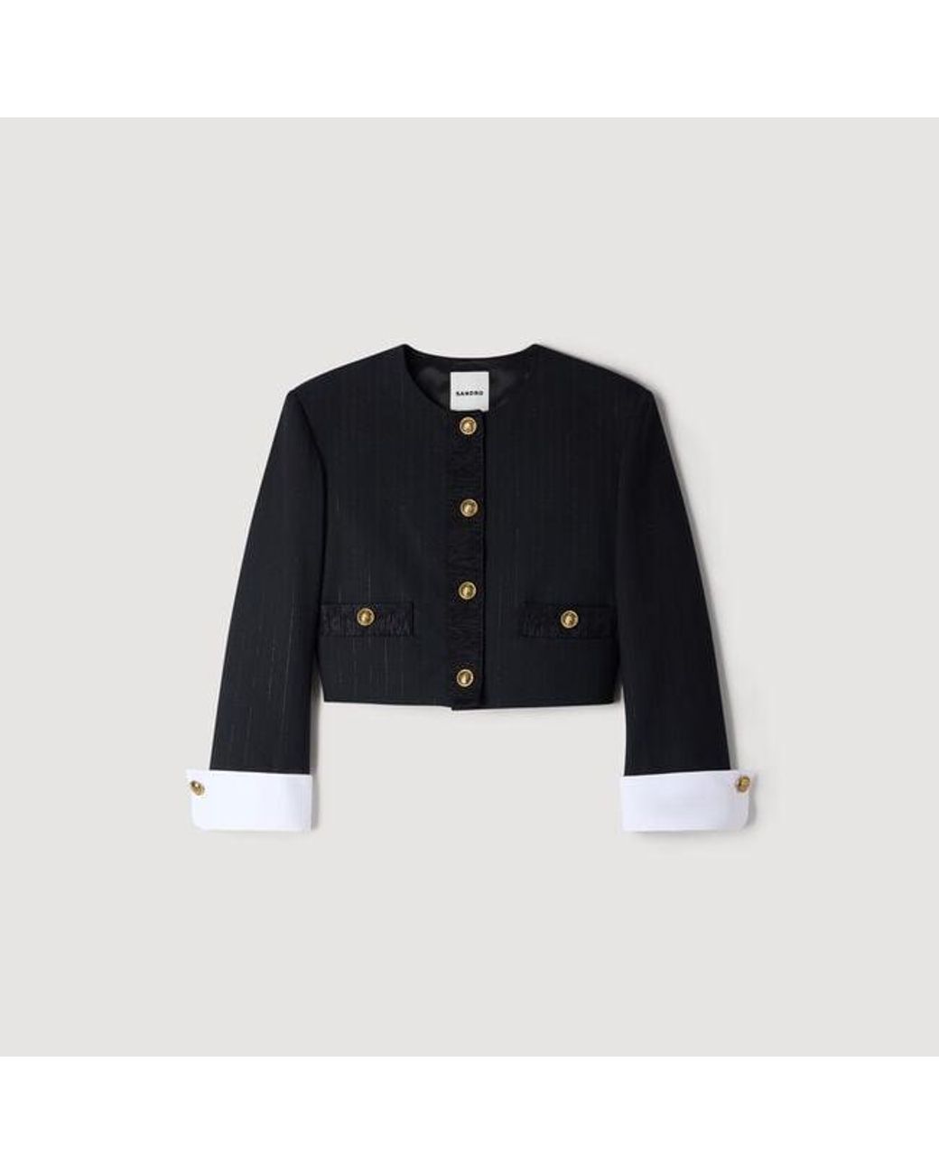 Sandro Blue Cropped Striped Wool Jacket