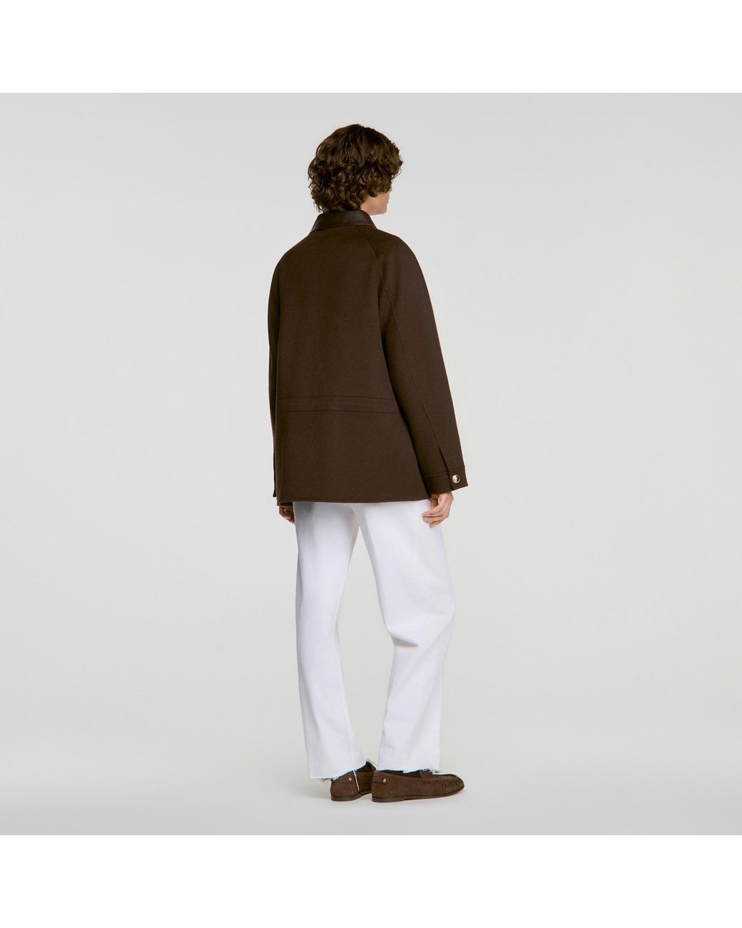 Sandro Red Double-Faced Coat, Leather Collar