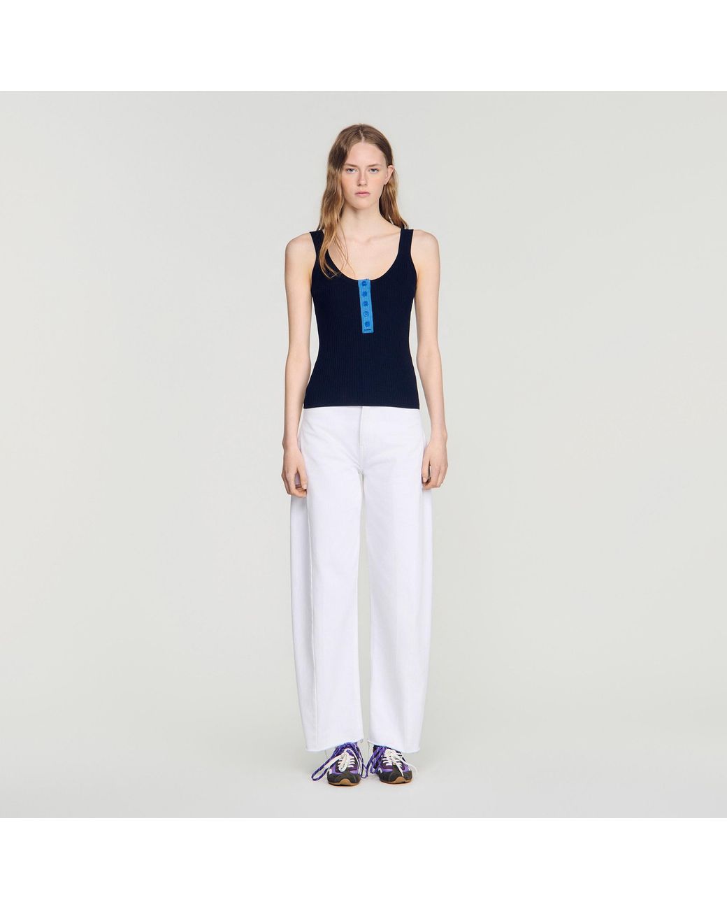 Sandro Blue Contrast Button Vest Top