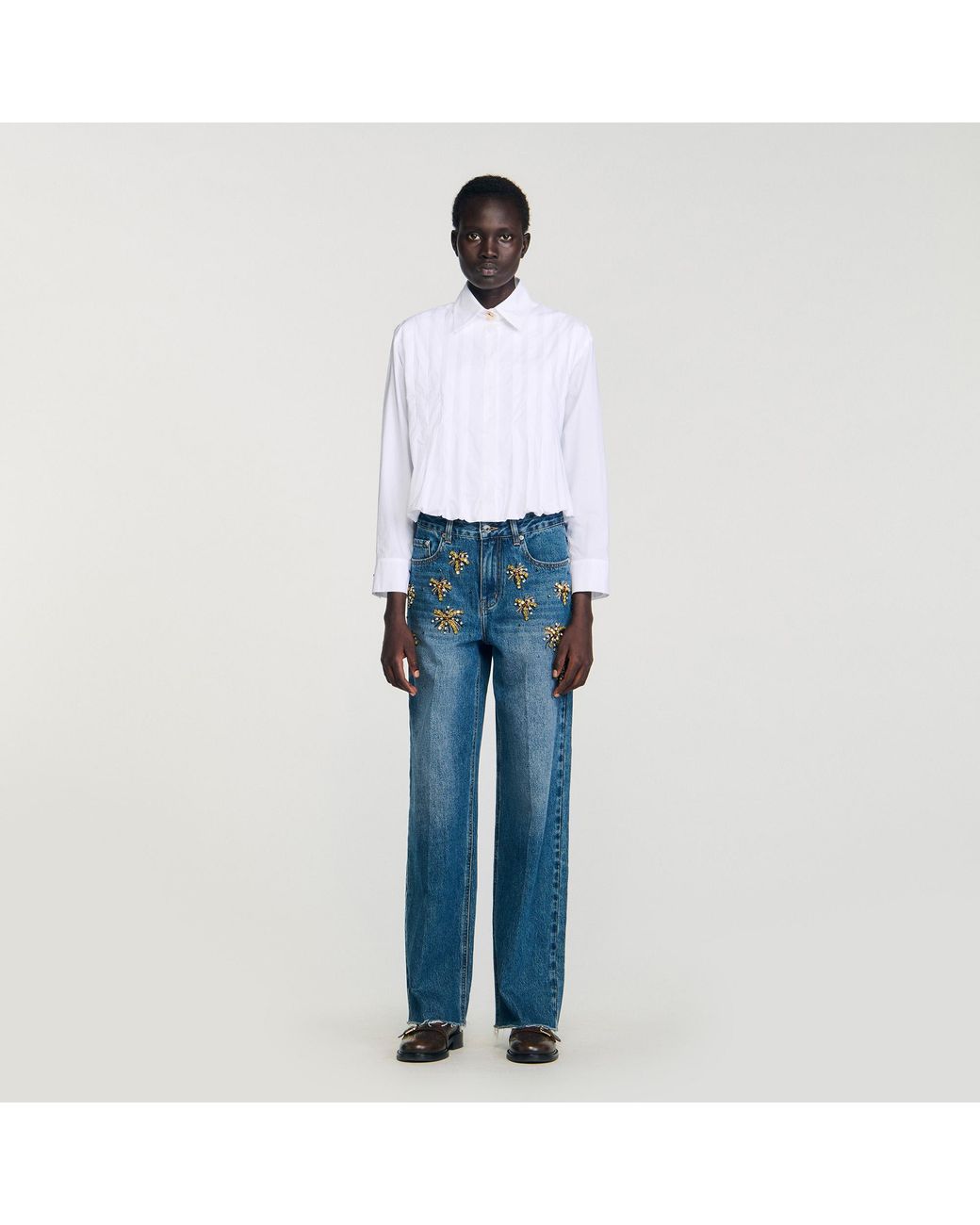 Sandro Blue Pleated Cropped Shirt