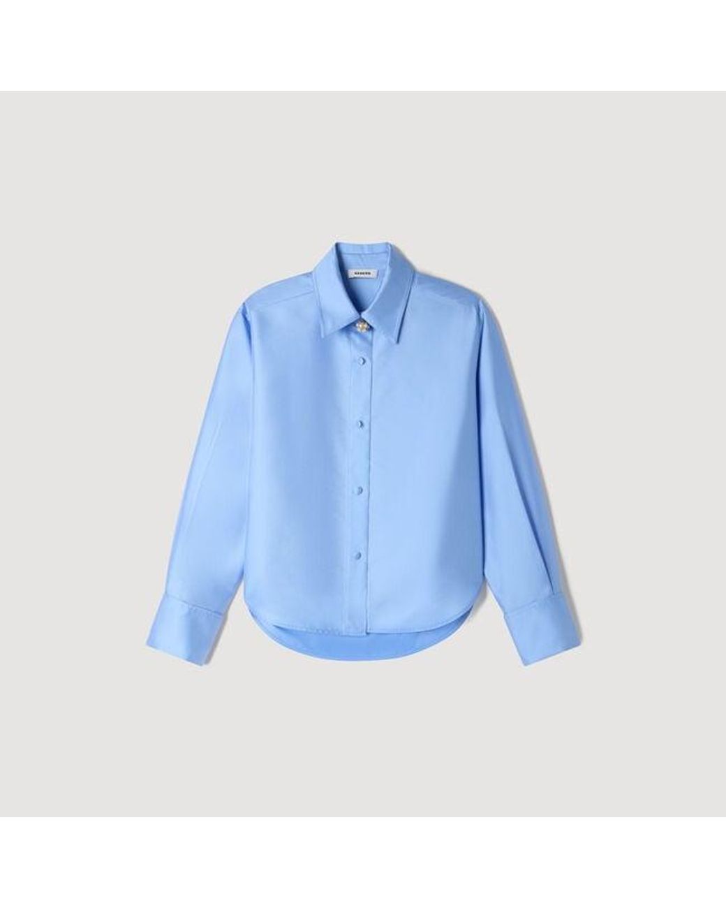 Sandro Blue Jewelry Detail Satin Shirt