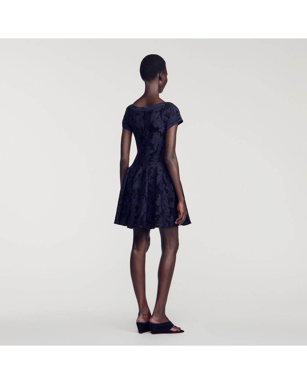 Sandro Blue Floral Jacquard Knit Dress