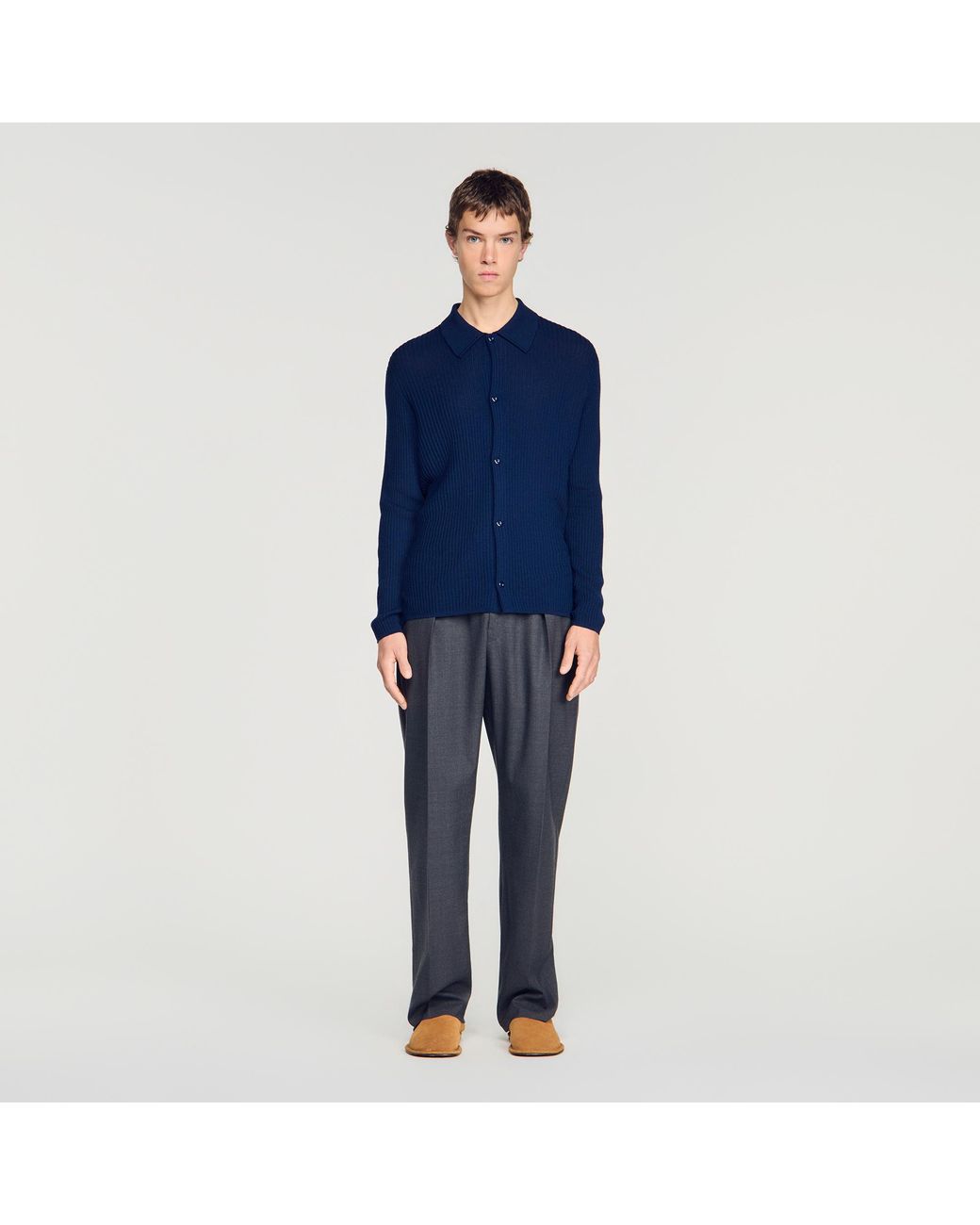 Sandro Blue Rib Knit Shirt for men