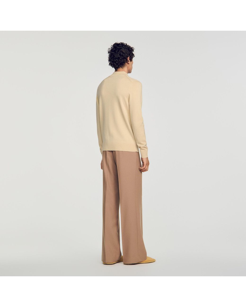 Sandro Natural Wool Jumper With Standing Collar for men