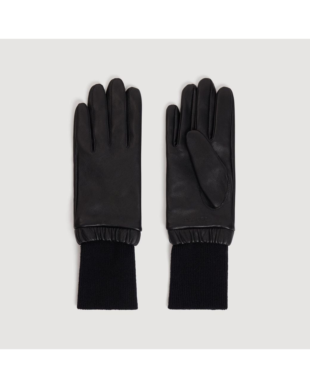 Sandro Black Leather And Ribbed Knit Gloves