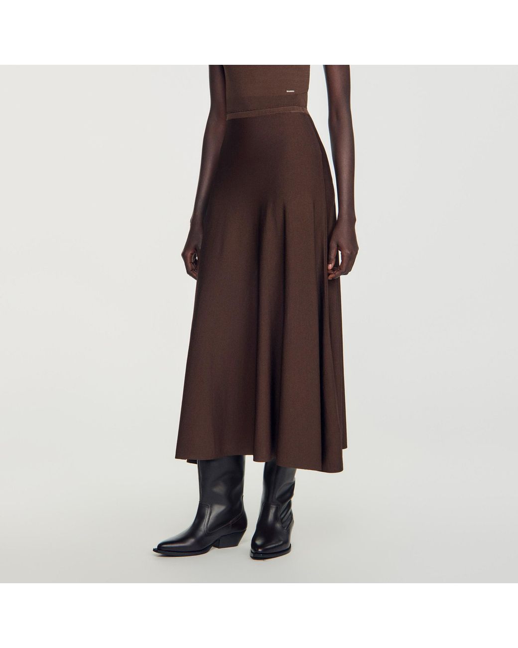 Sandro Brown Long Fine Knit Skirt