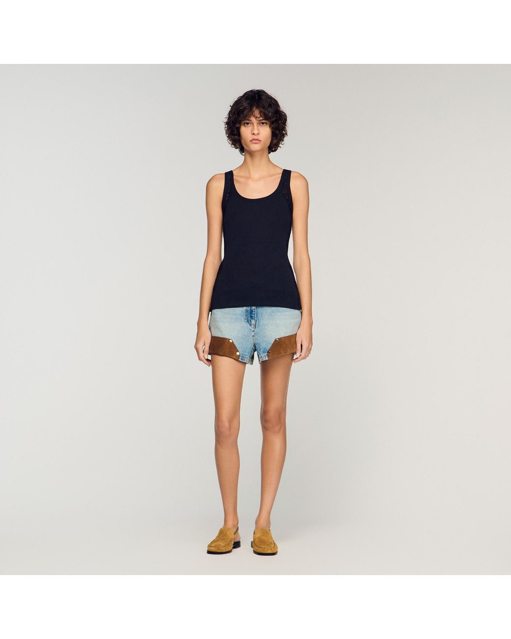 Sandro Blue Vest Top With Lace Detail