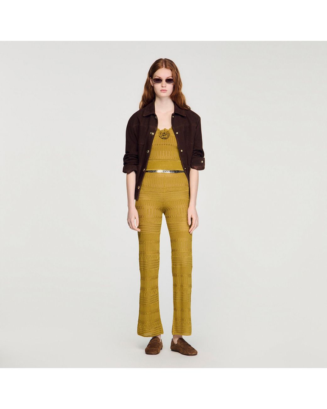 Sandro Metallic Pointelle Knit Trousers