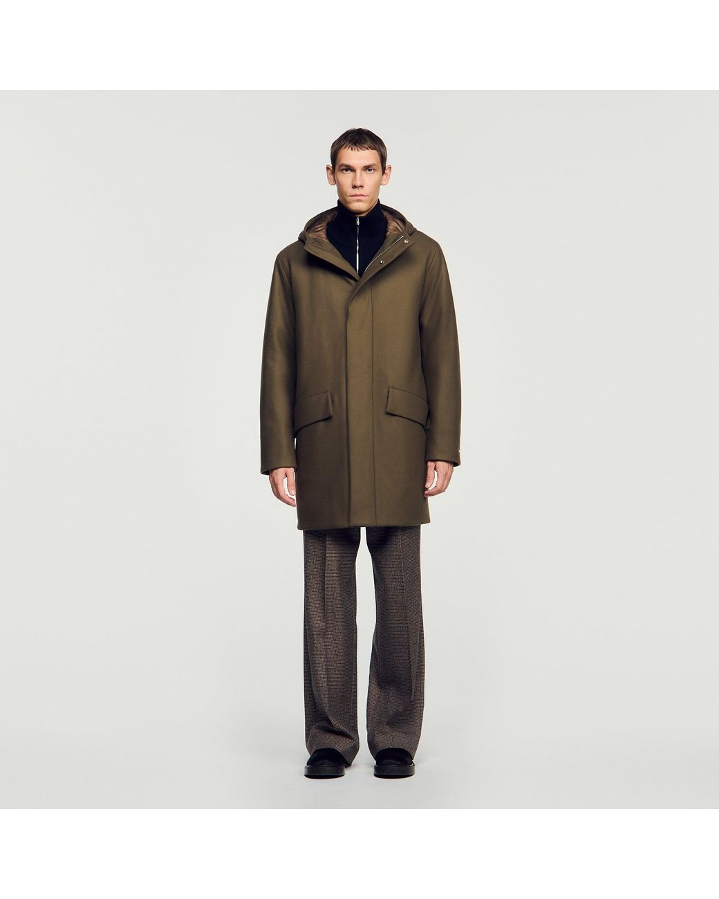 Sandro Black Wool And Cashmere Parka for men
