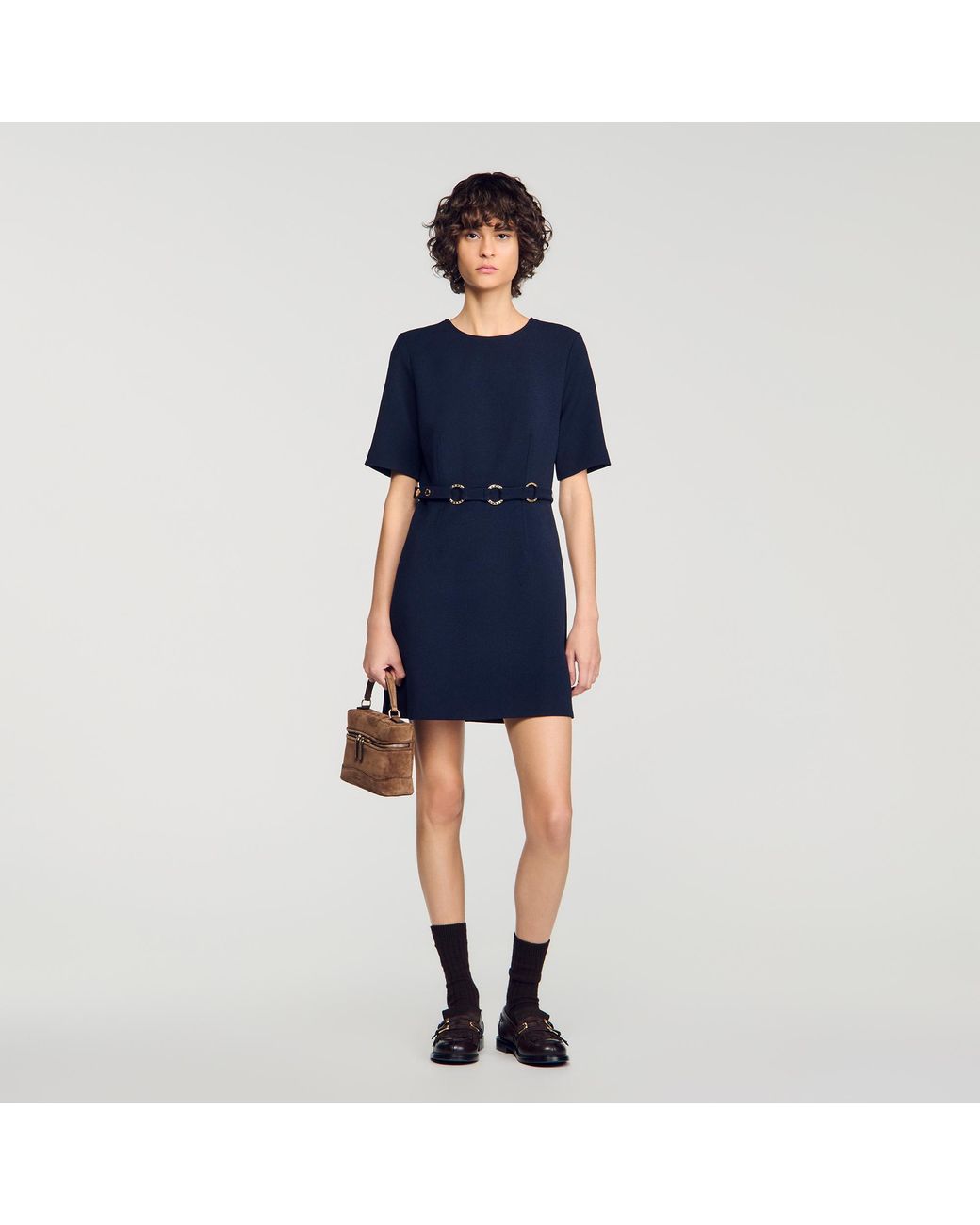 Sandro Blue Short Dress With Ring Belt