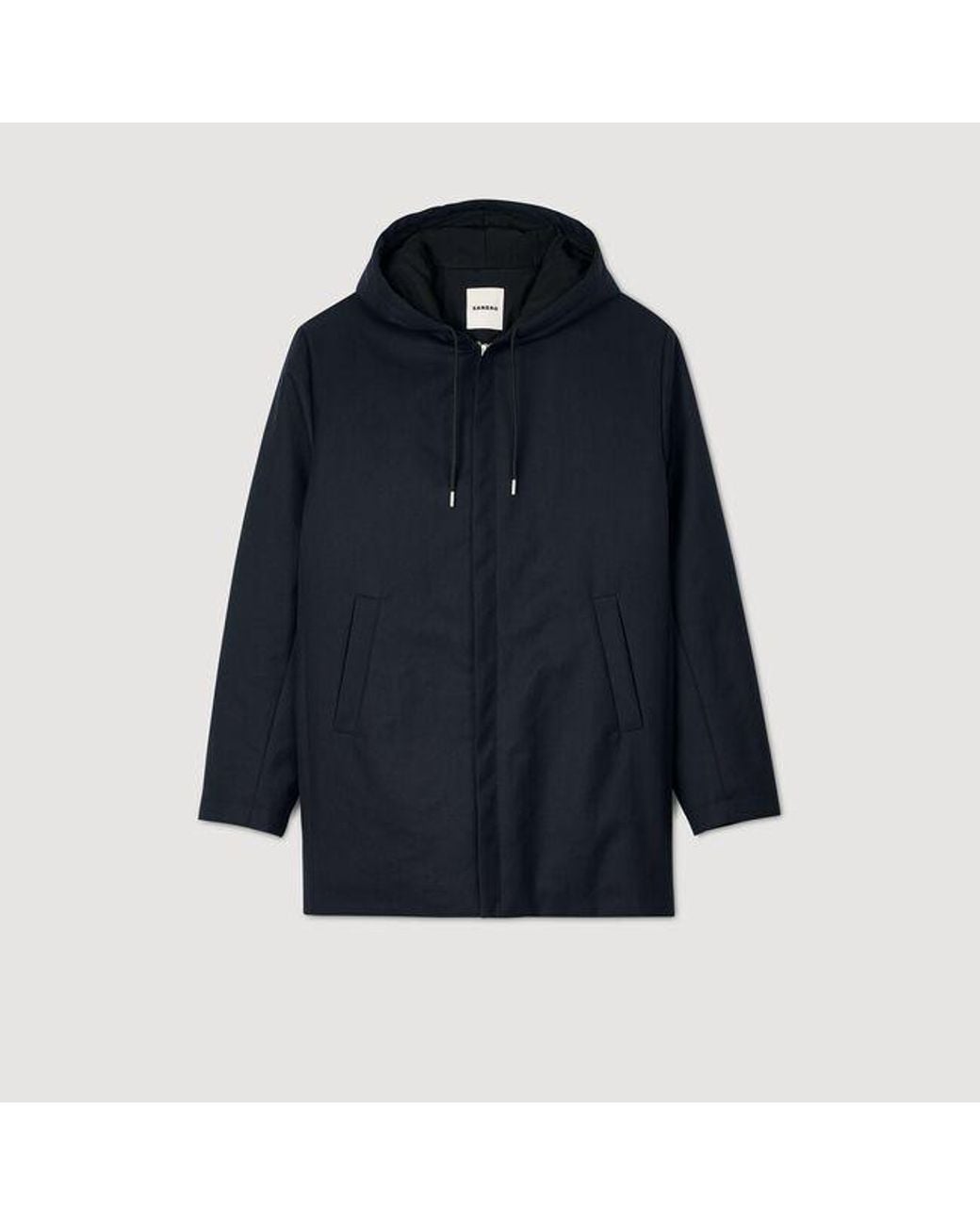 Sandro Blue Navy Technical Quilted Hooded Zip Parka for men