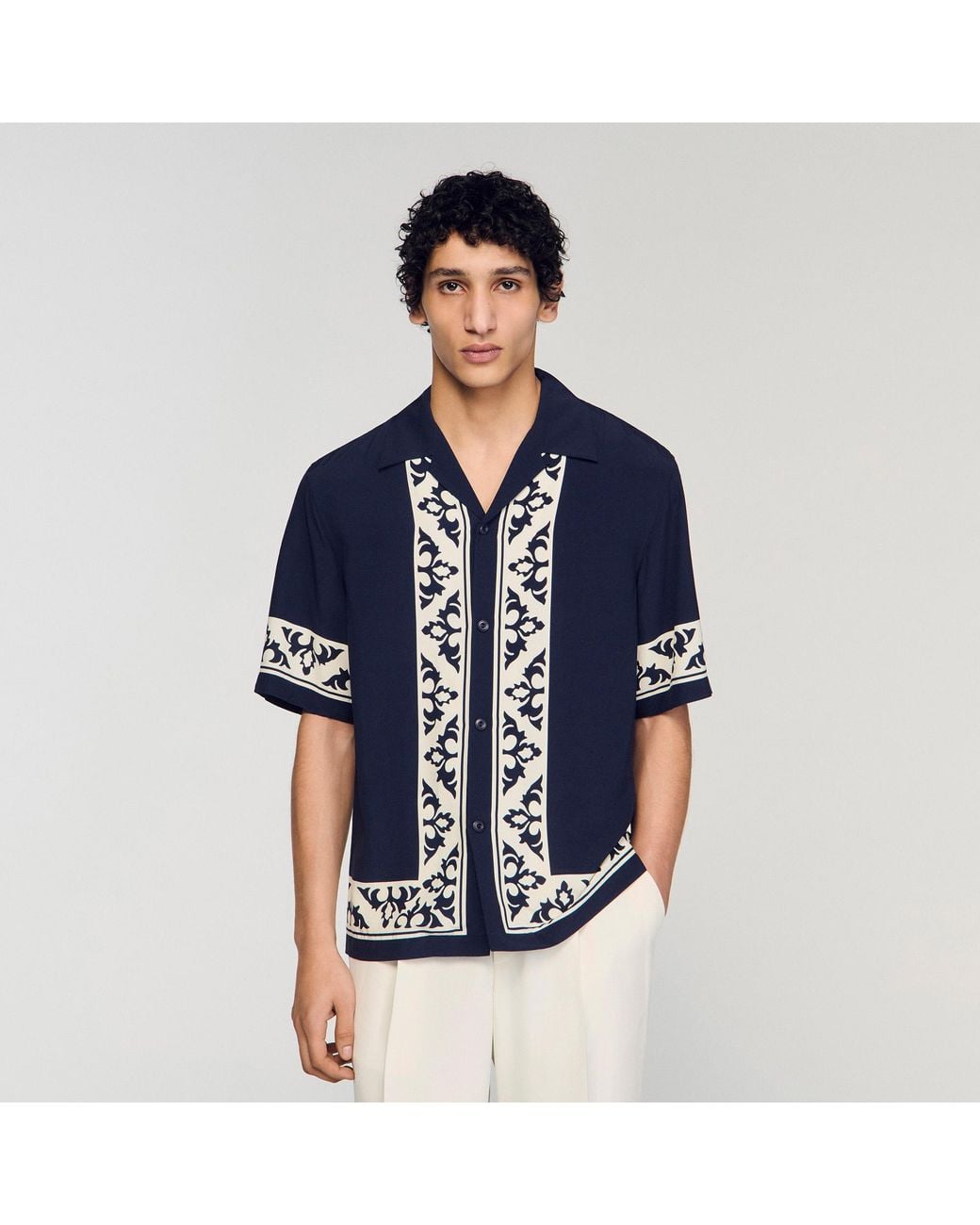Sandro Blue Loose-Fit Contrast Print Shirt for men