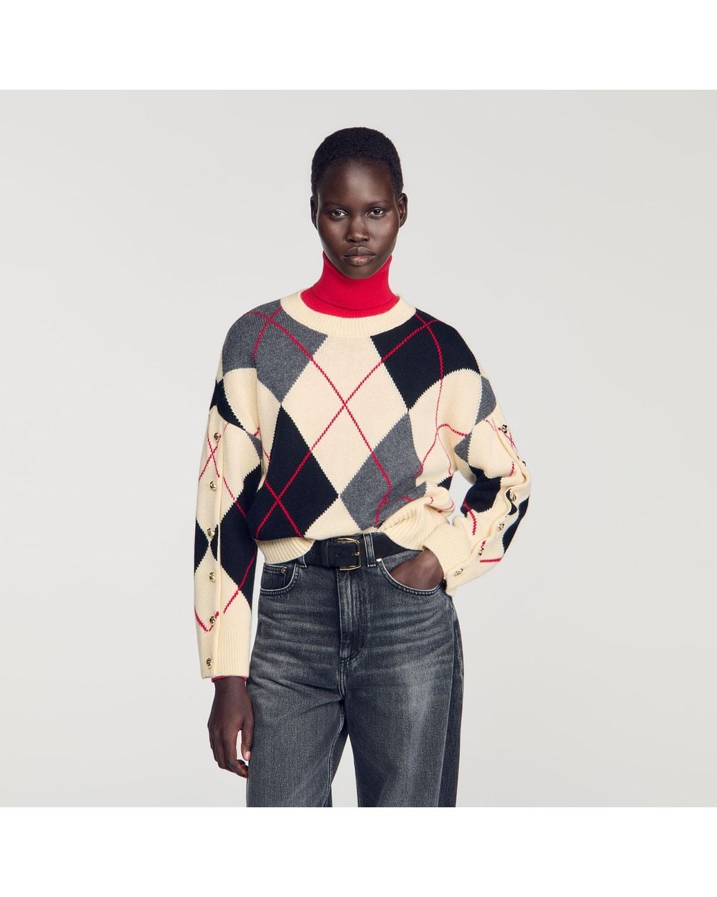 Sandro Blue Argyle Sweater With Buttons