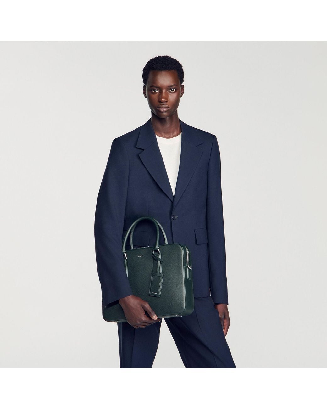 Sandro Black Large Reconstituted Leather Briefcase for men