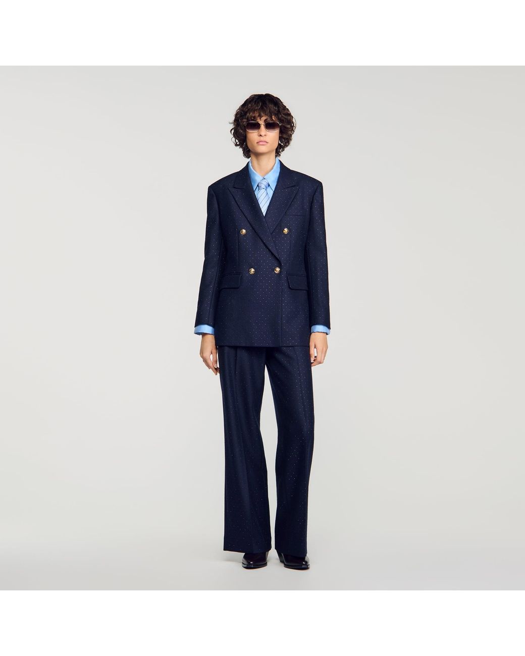 Sandro Blue Rhinestone Wool Suit Jacket