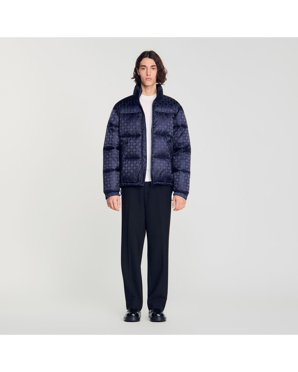 Sandro Blue Water-Repellent Cross-Motif Puffer for men