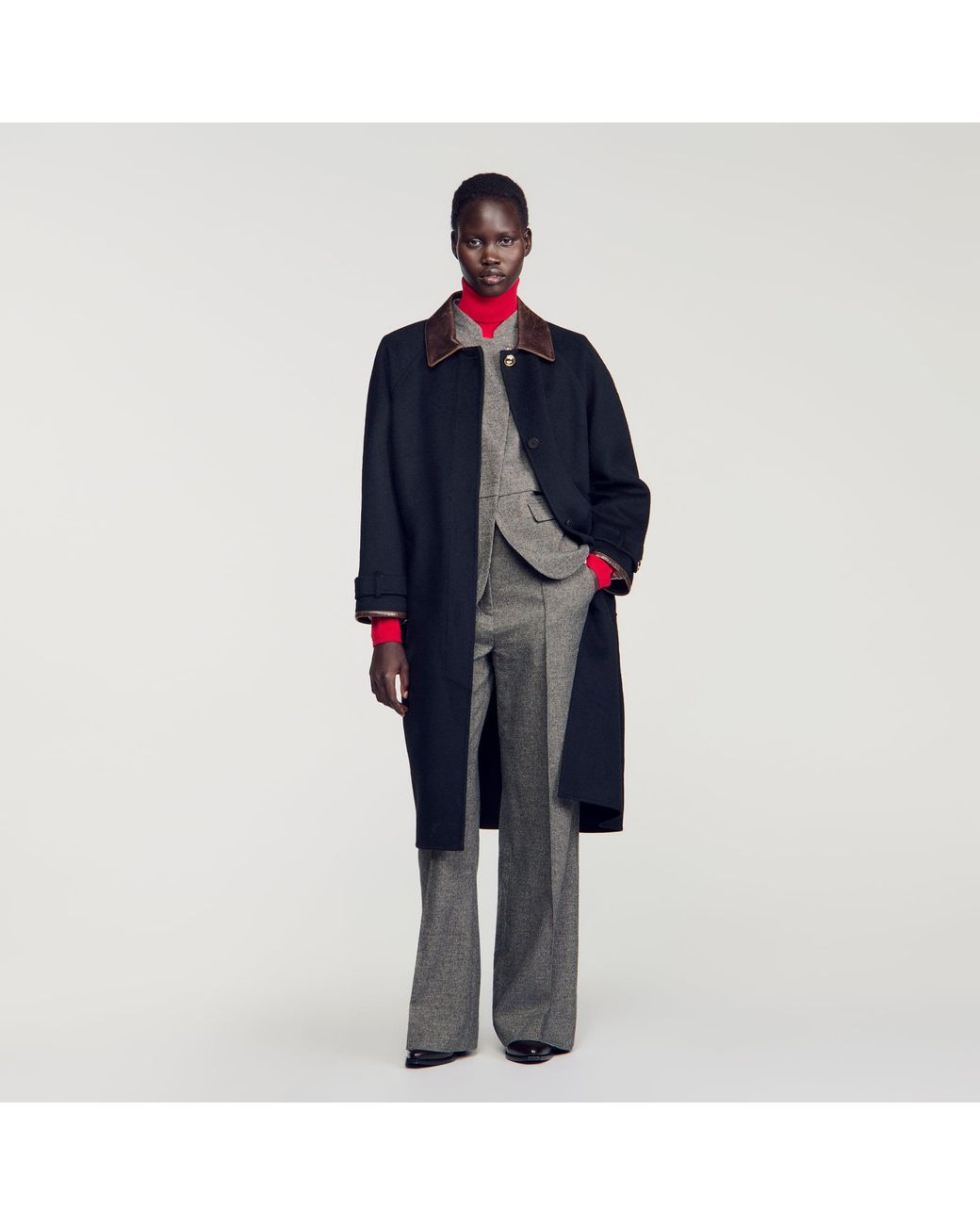 Sandro Blue Long Double-Faced Wool Coat