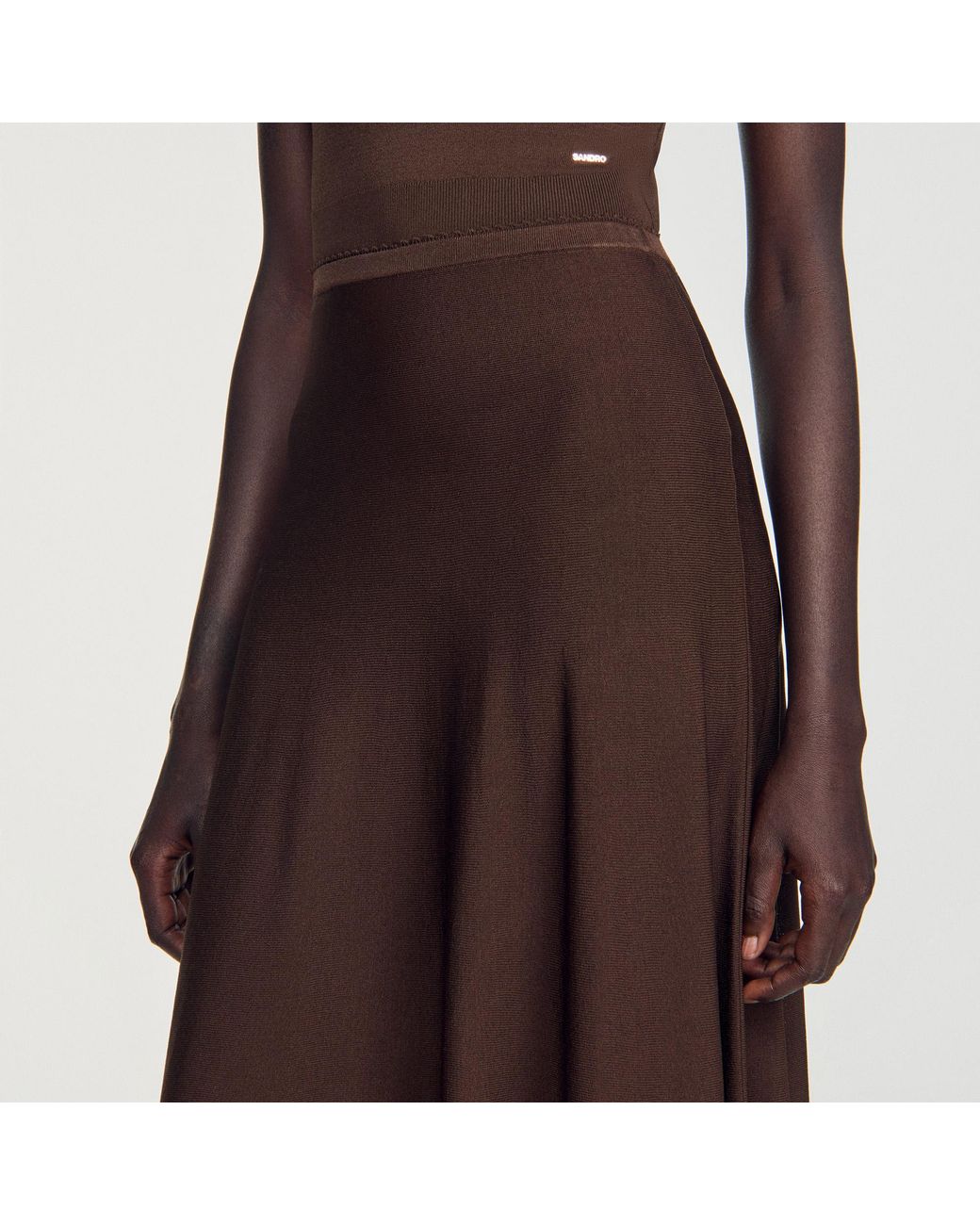 Sandro Brown Long Fine Knit Skirt