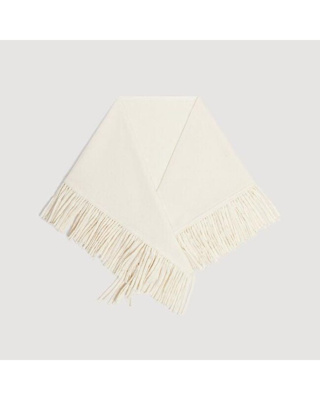 Sandro White Fringed Wool Triangle Scarf